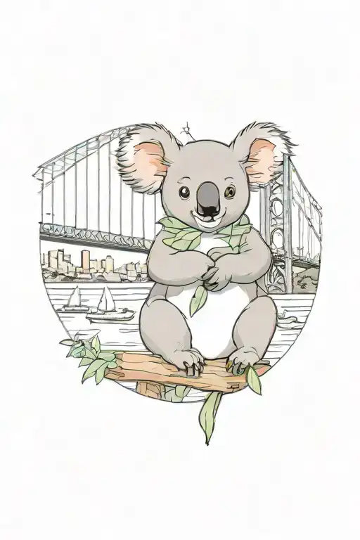 small  koala bear and sydney bridge tattoo design idea