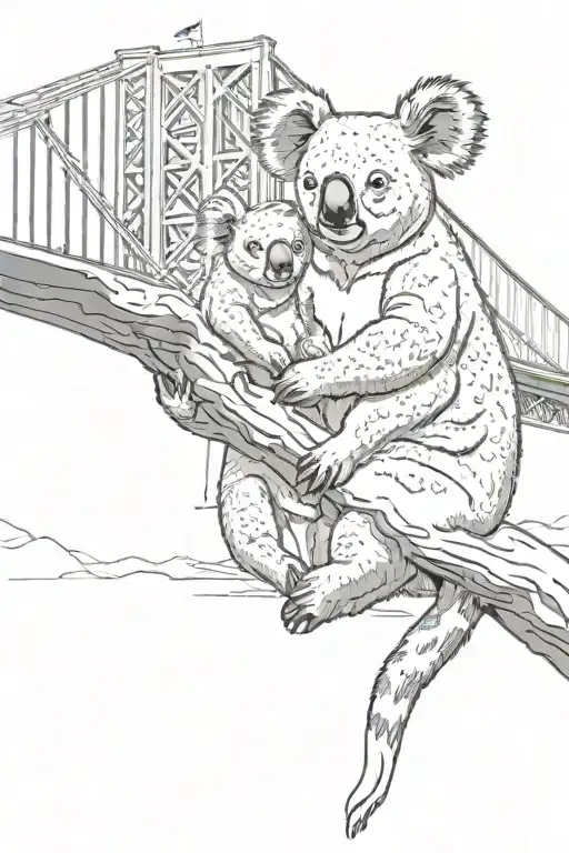 koala bear and sydney bridge tattoo design idea