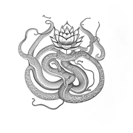 Snake with Lotus flowers Hinduism tattoo design idea