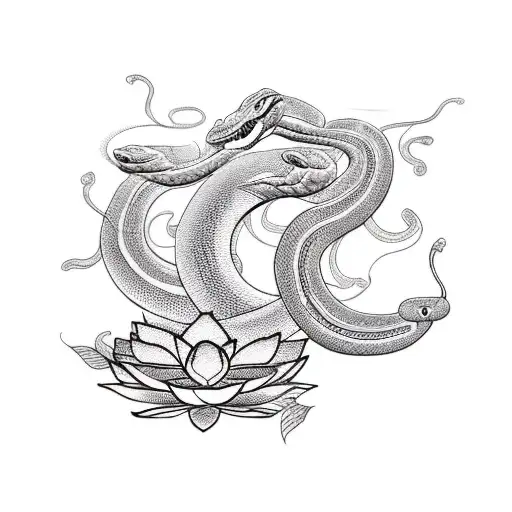 Snake with Lotus flowers Hindu tattoo design idea