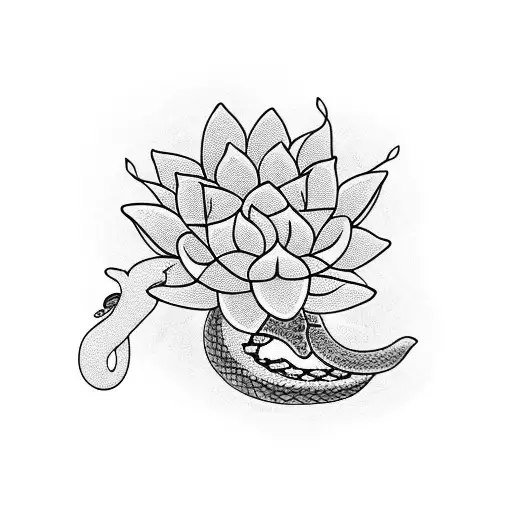 Snake with Lotus flowers Hindu tattoo design idea
