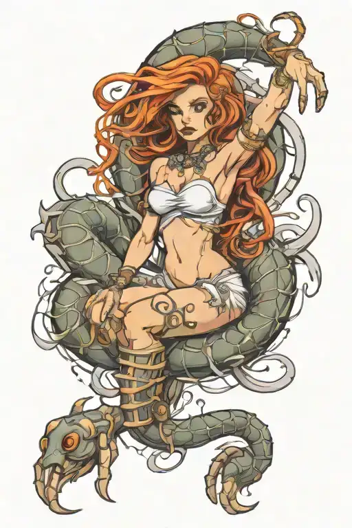 scorpio woman morph fantasy tattoo design idea