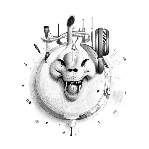 Music and beat heart tattoo design idea