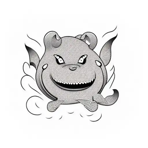 cartoon computer with text: work less, smile more tattoo design idea