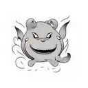 cartoon computer with text: work less, smile more tattoo design idea