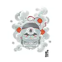 cartoon computer with text: work less, smile more tattoo design idea