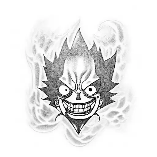 A black-grey tattoo featuring iconic symbols from One Piece and Bleach tattoo design idea