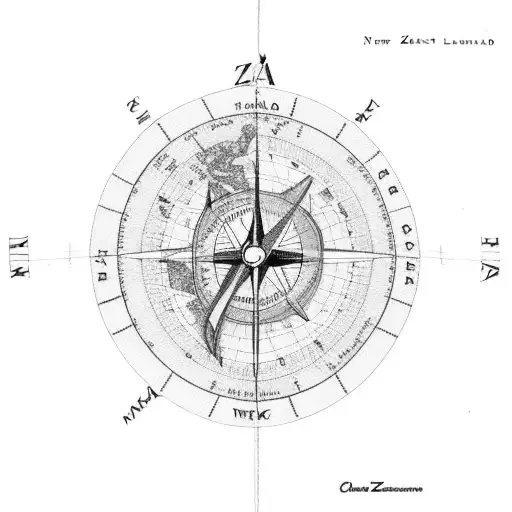 New Zealand with compass with map tattoo design idea