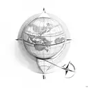 Globe with compass tattoo design idea