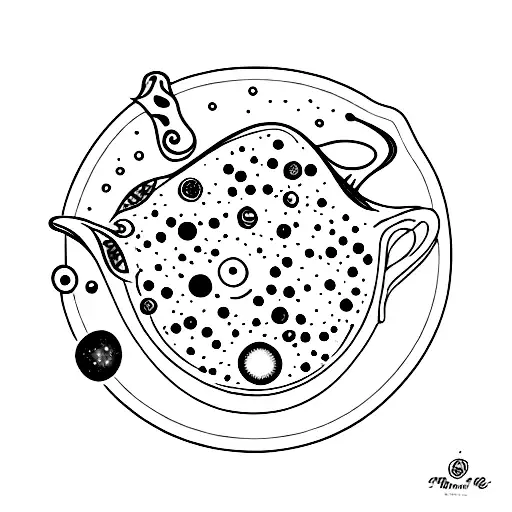 A tattoo of a cup of hot tea with steam forming the shape of the Milky Way galaxy tattoo design idea