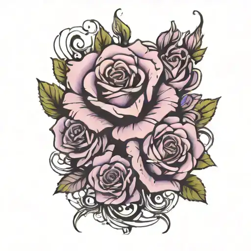 Melissa with two purple roses intertwined tattoo design idea