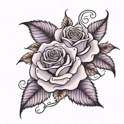 the name melissa  with 2 purple rose   tattoo design idea
