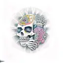 Guadalupe praying with skeleton hands tattoo design idea