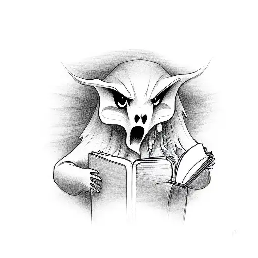 Ghost reading a book and listening to music tattoo design idea