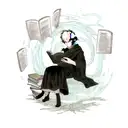 Ghost reading a book and listening to music tattoo design idea