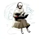 Ghost reading a book and listening to music tattoo design idea