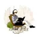 Ghost reading a book and listening to music tattoo design idea