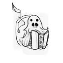 Ghost reading a book and listening to music tattoo design idea