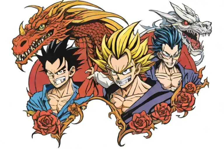 gohan, blue eyes white dragon, luffy, joker tattoo design idea