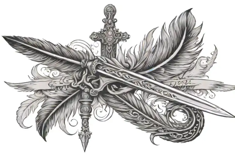 Feather with "Si vis pacem" in it and a sword with "parabellum" in it tattoo design idea