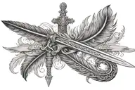 Feather with "Si vis pacem" in it and a sword with "parabellum" in it tattoo design idea