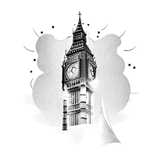 big ben with ocean and palmtrees tattoo design idea