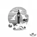 big ben with ocean and palmtrees tattoo design idea