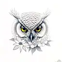 Owl with flowers tattoo design idea
