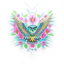 Owl with flowers tattoo design idea