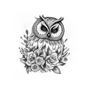 Owl with flowers tattoo design idea