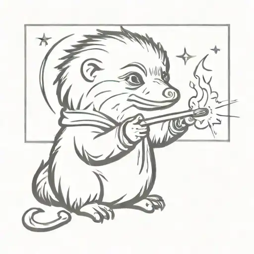 Niffler casting a spell with a wand casting a spell tattoo design idea