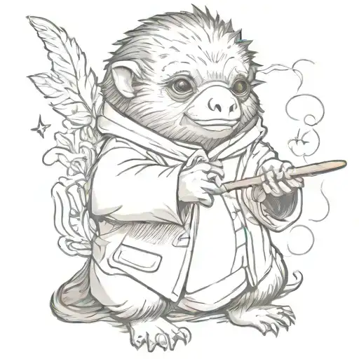 Niffler with a wand casting a spell  tattoo design idea
