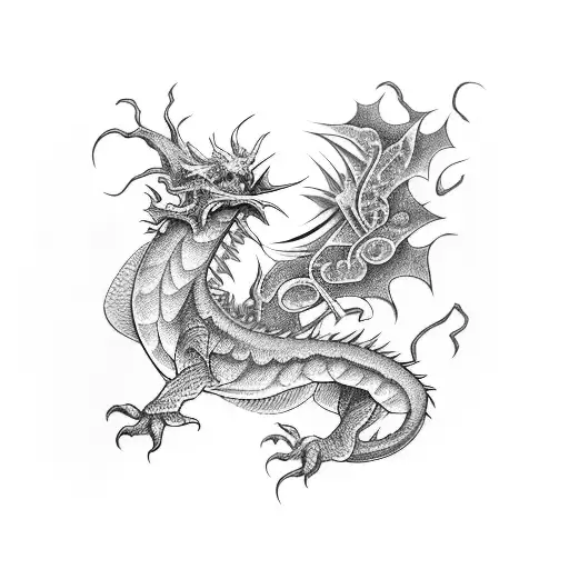 A mystical Japanese dragon emerging from the pages of an ancient livro tattoo design idea