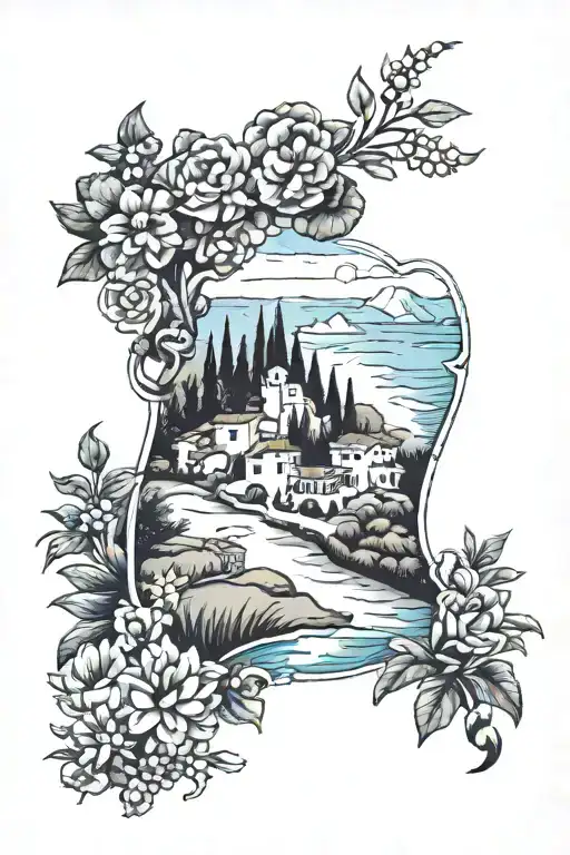 Italian Sicilian landscape tattoo design idea