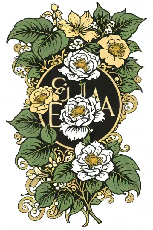 September birth flowers around the name Ella tattoo design idea