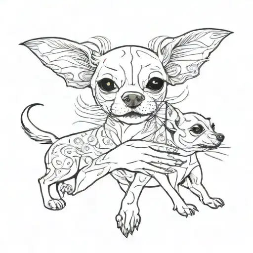 lady holding 2 chihuahua dog tattoo design idea
