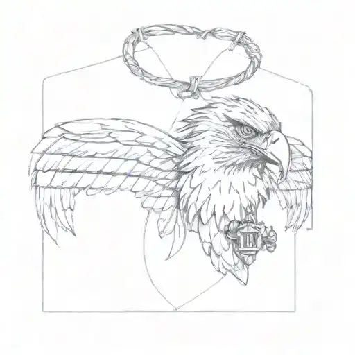 an eagle wings made entirely black human heart shaped lock tattoo design idea