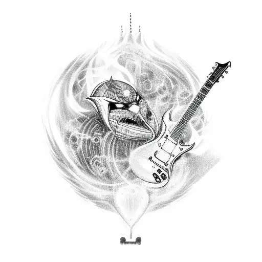warlock electric guitar with flames and ornaments tattoo design idea