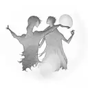 A sensual silhouette of two lovers dancing in the moonlight tattoo design idea