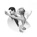 A sensual silhouette of two lovers dancing in the moonlight tattoo design idea