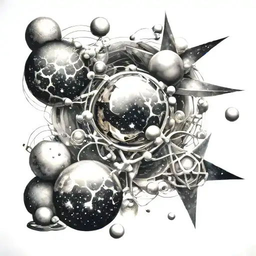atoms and molecules simulating universe with stars tattoo design idea