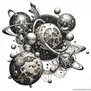 atoms and molecules simulating universe with stars tattoo design idea