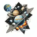atoms planets orbits meteors solar system galaxies tattoo design idea