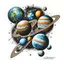 atoms planets orbits meteors solar system galaxies tattoo design idea