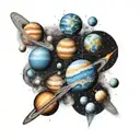 atoms planets orbits meteors solar system galaxies tattoo design idea