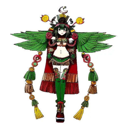 Quetzalcóatl and Tlaloc for leg, focus on faces tattoo design idea