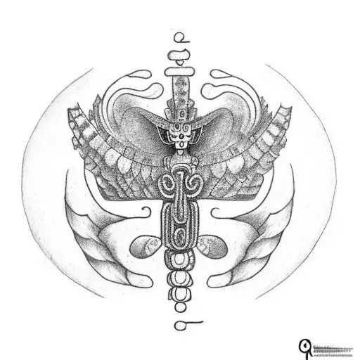 Quetzalcóatl and Tlaloc for leg, focus on faces tattoo design idea