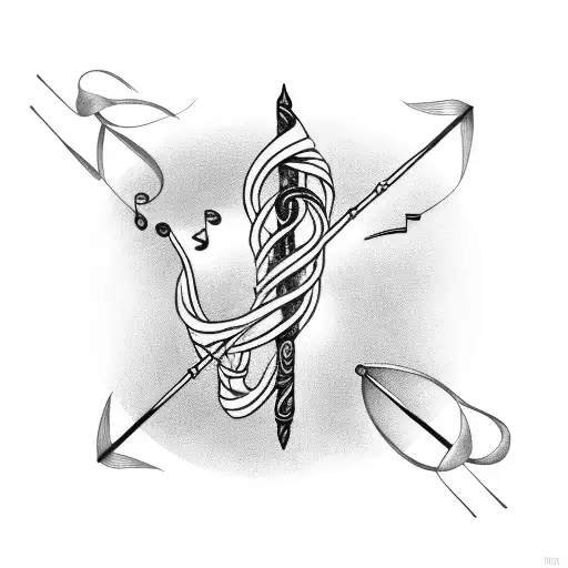 A tattoo of a wedding ring intertwined with a musical staff and notes tattoo design idea