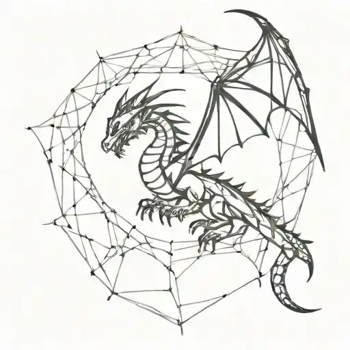 simple dragon and spiderweb tattoo design idea