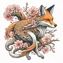 Nine-tailed fox and sakura tattoo design idea